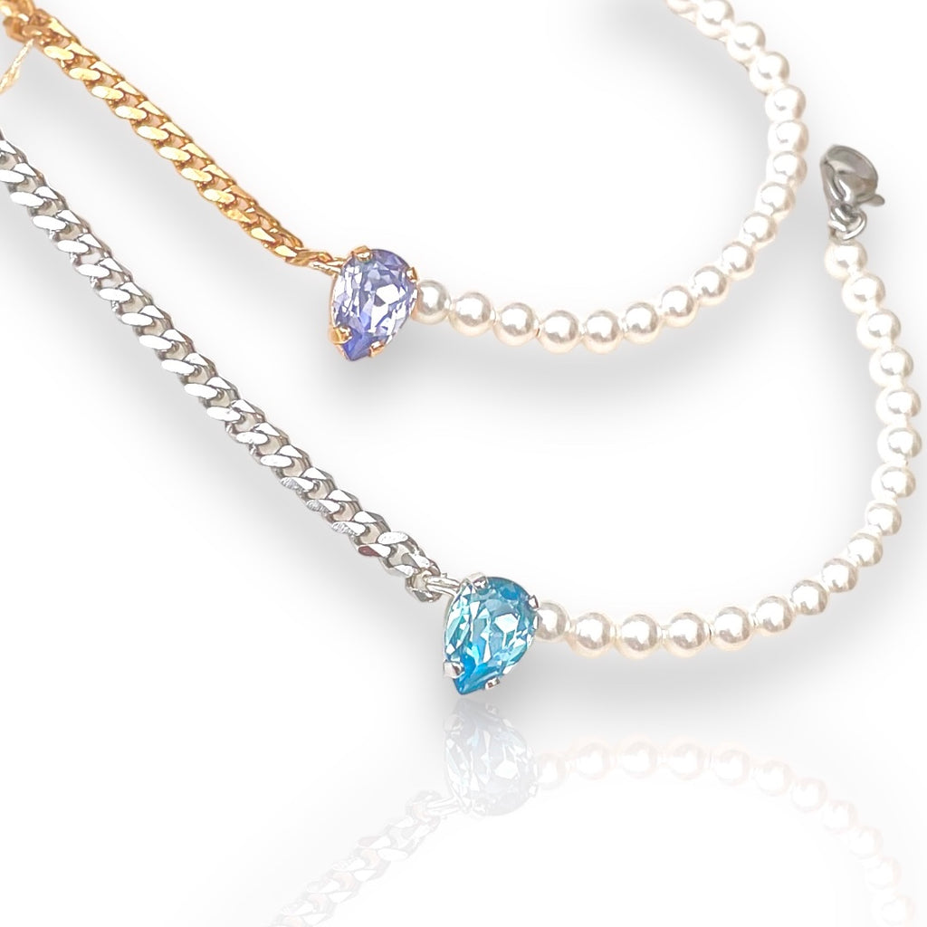 pearl beaded bracelet with crystals
