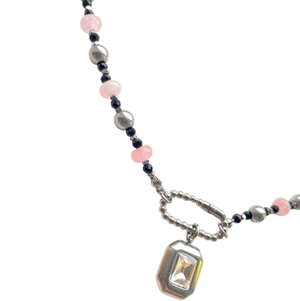 Pink Sugar Haze Bezel Necklace Silver