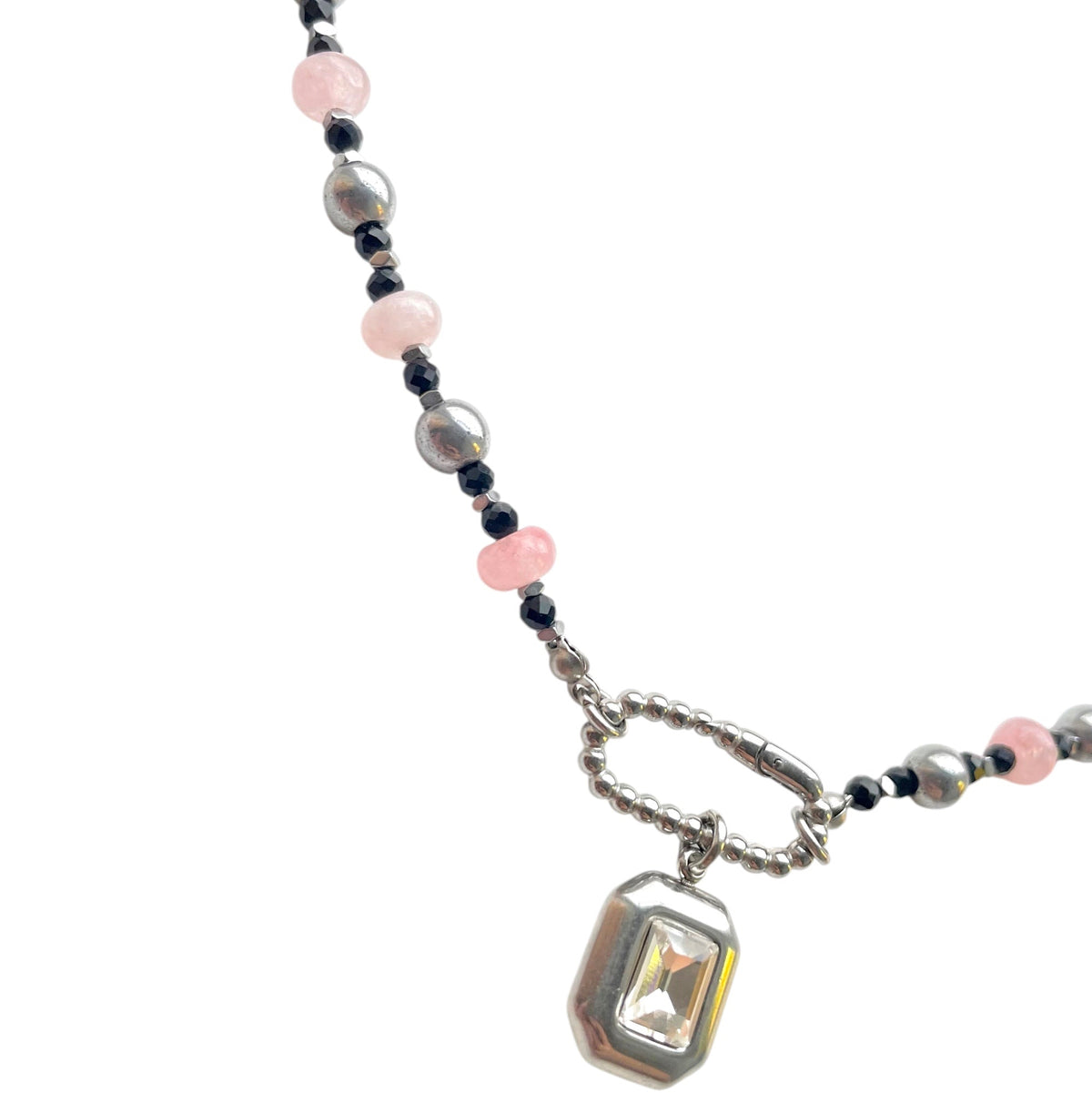 Pink Sugar Haze Bezel Necklace Silver