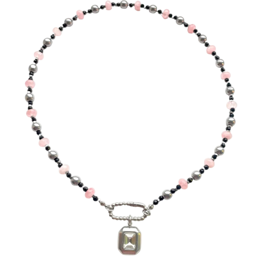 Pink Sugar Haze Bezel Necklace Silver