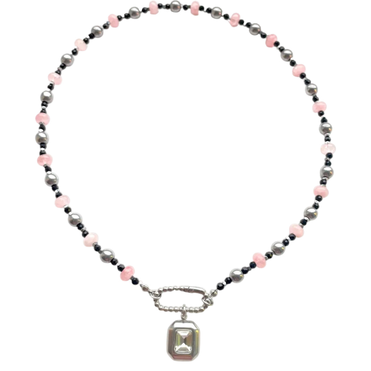 Pink Sugar Haze Bezel Necklace Silver
