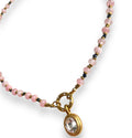 pink beaded necklace with bezel charm uk jewellery