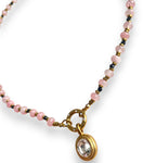 pink beaded necklace with bezel charm uk jewellery