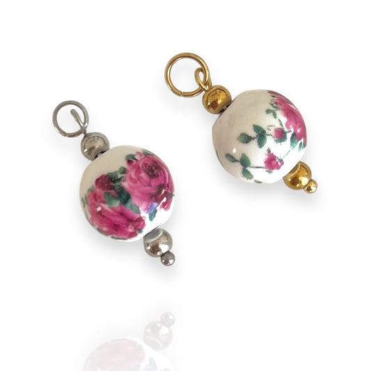 Pink Floral Bead Charm