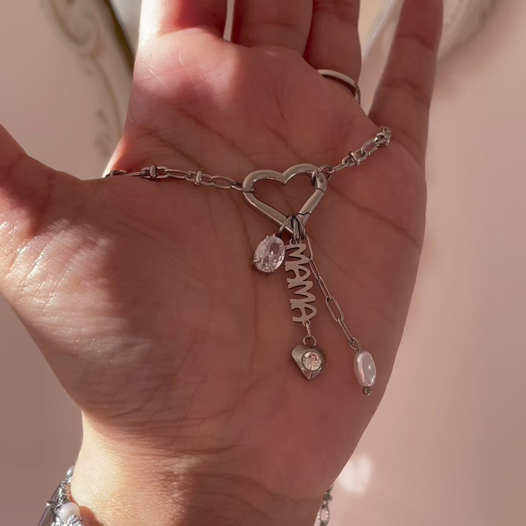 Silver Charm Necklace with heart clasp