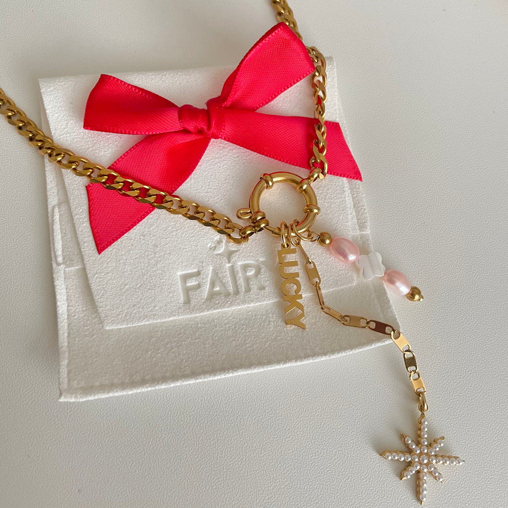 Gold Pearl Star Lariat Charm