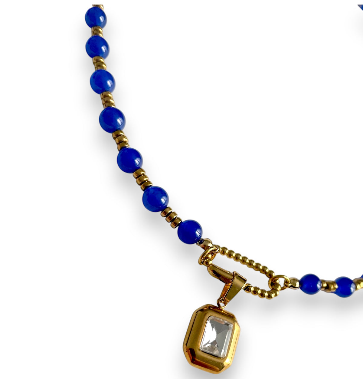 blue beaded necklace with charm uk jewellery