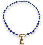 gold beaded and blue beaded charm necklace