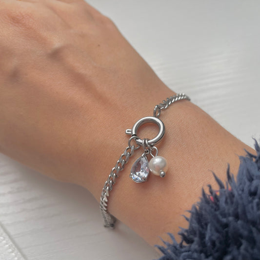 silver charm bracelet with Crystal Pear Charm