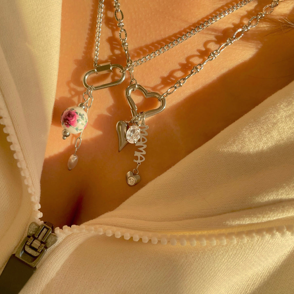 Oval Silver Charm Necklace with clasp
