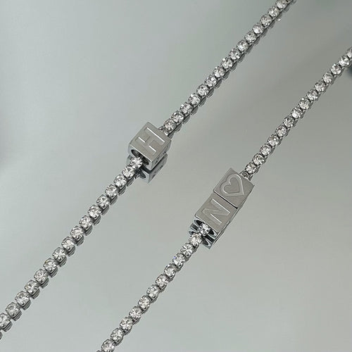 crystal cube initial necklace