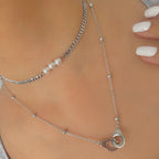 silver handcuff necklace with pearl necklace