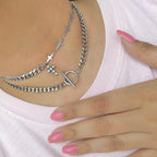 silver stainless steel toggle necklace