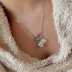 Oval Dainty Link Charm Necklace Silver