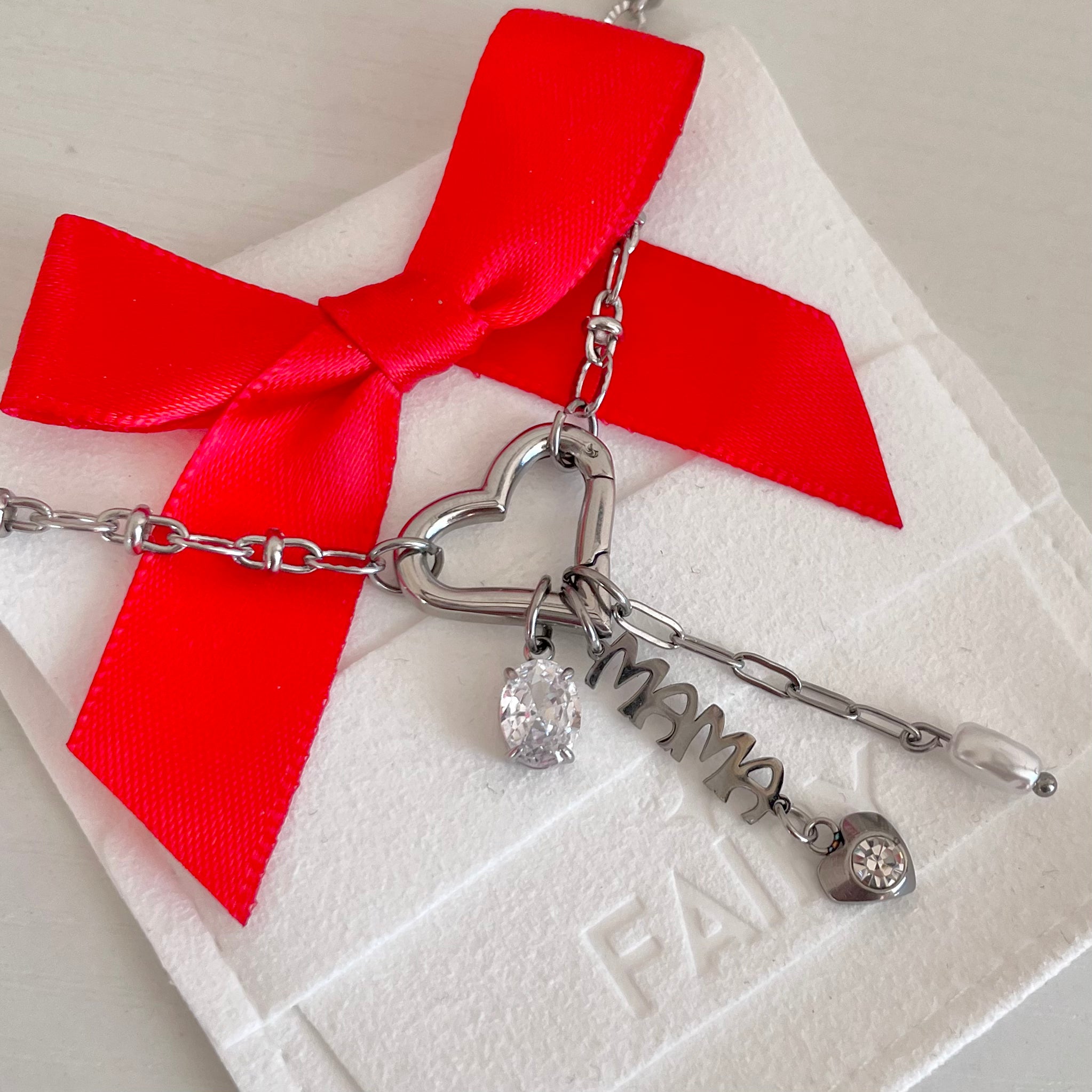 Silver Charm Necklace with heart clasp