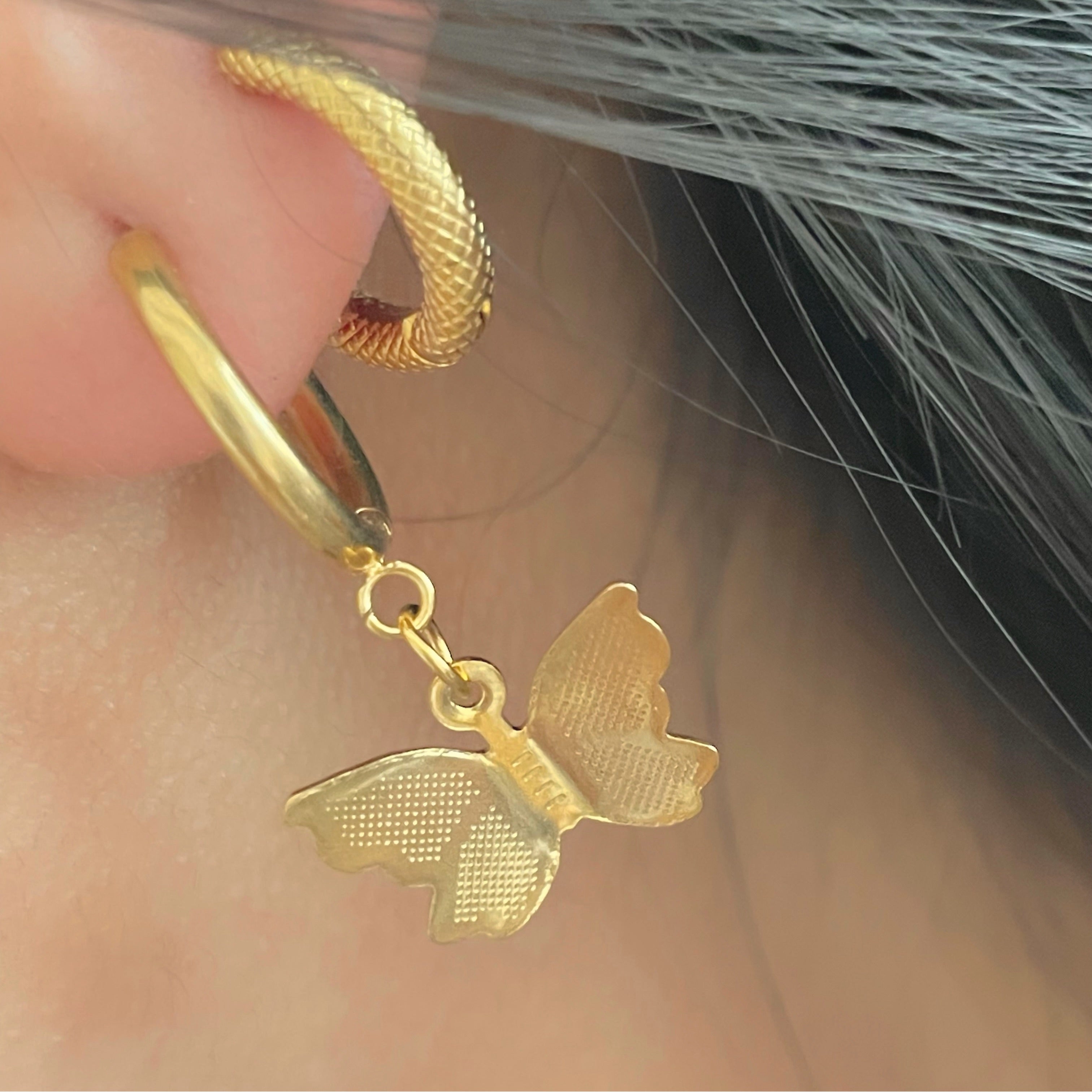 Gold Butterfly Hoop Earrings