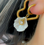 Seashell earrings with heart hoop earrings