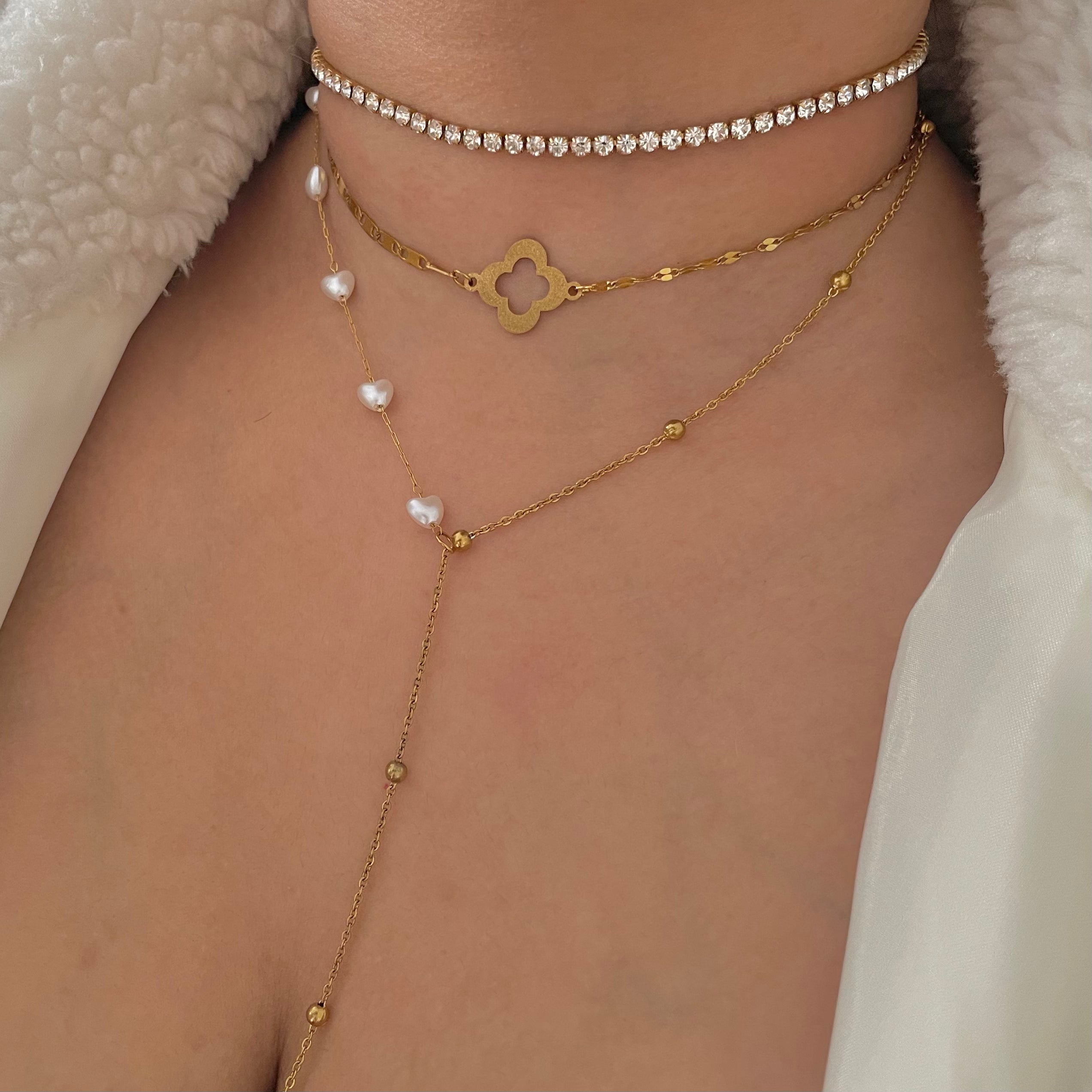 Shimmering Clover Necklace and gold Tennis Necklace