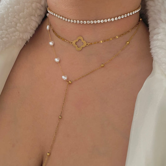 Shimmering Clover Necklace and gold Tennis Necklace