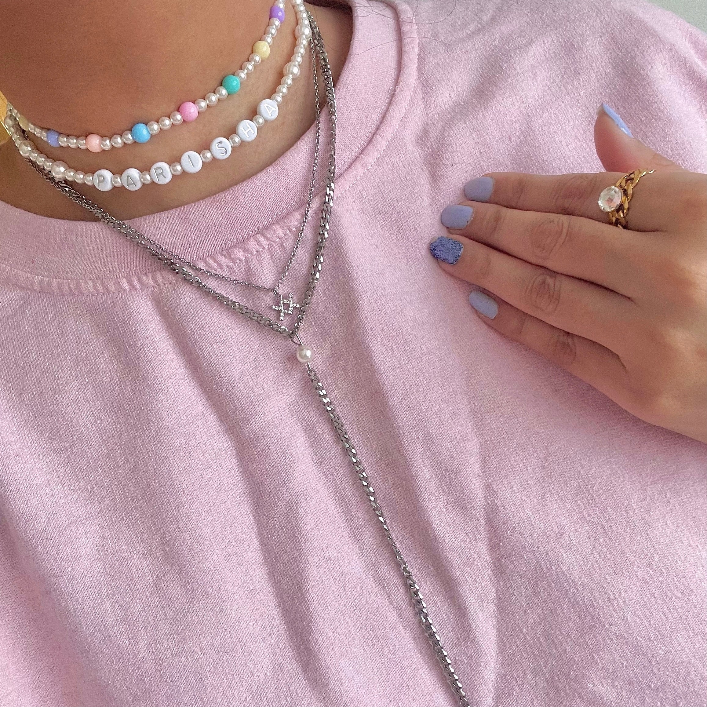 beaded necklace stack 