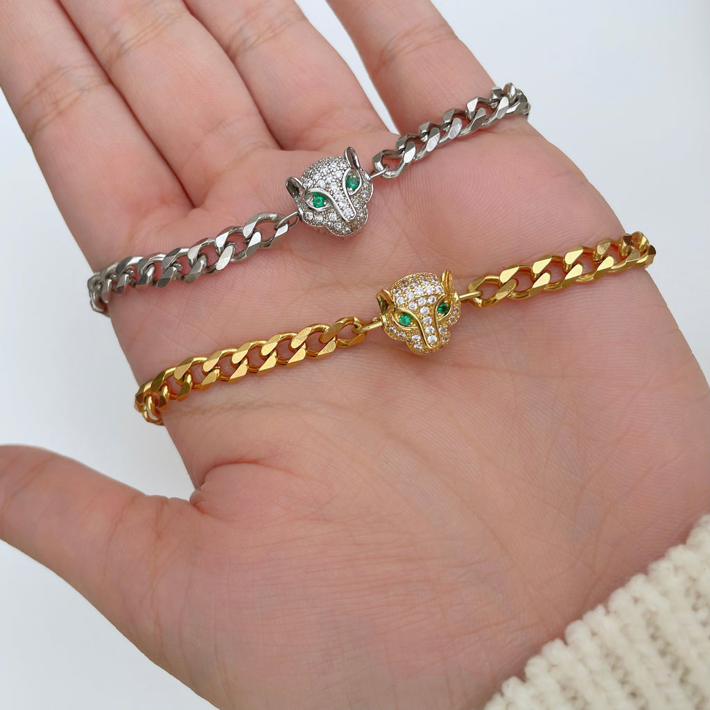 crystal leopard necklace in gold and silver