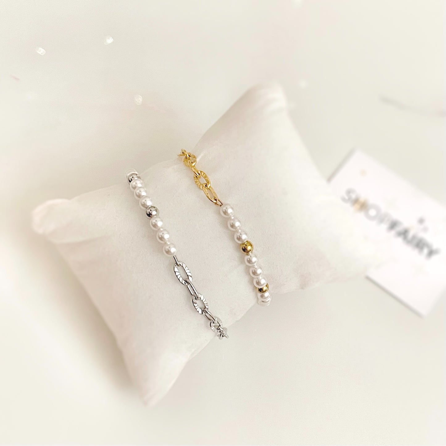 dainty half pearl beaded bracelets