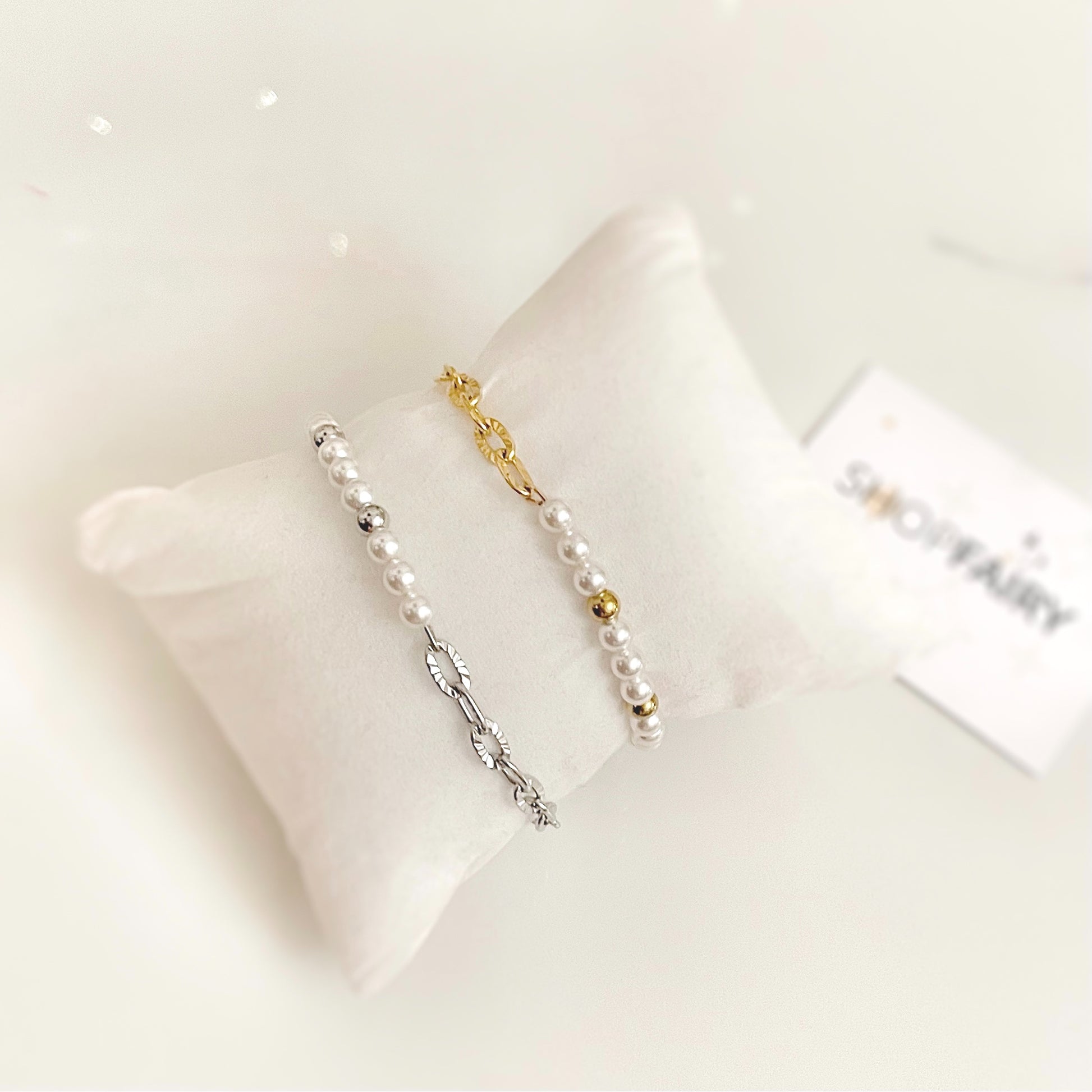 dainty half pearl beaded bracelets
