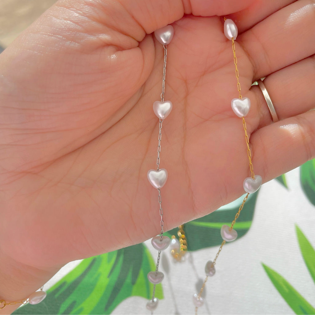 dainty heart pearl necklace