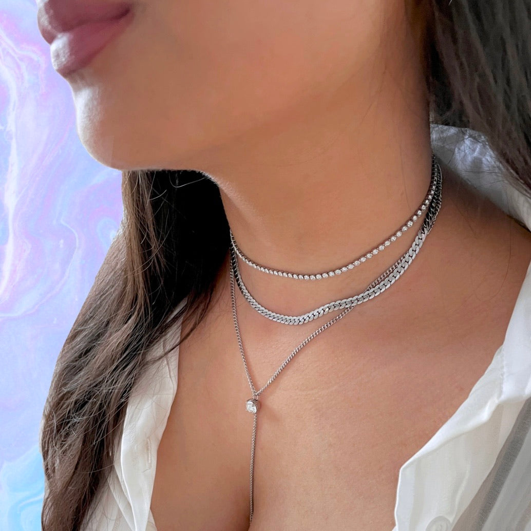 dainty silver tennis necklace choker
