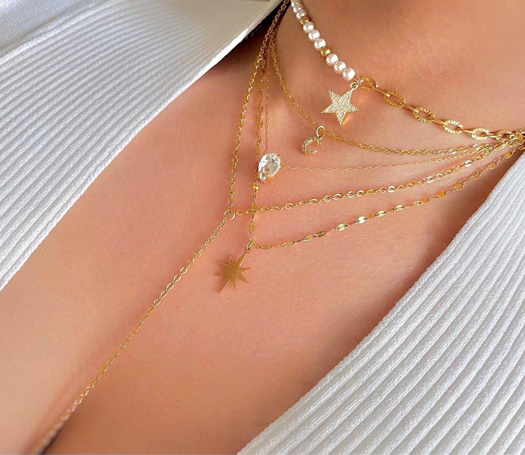 floating diamond necklace stack