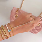 gold crystal handchain with pearl bracelet