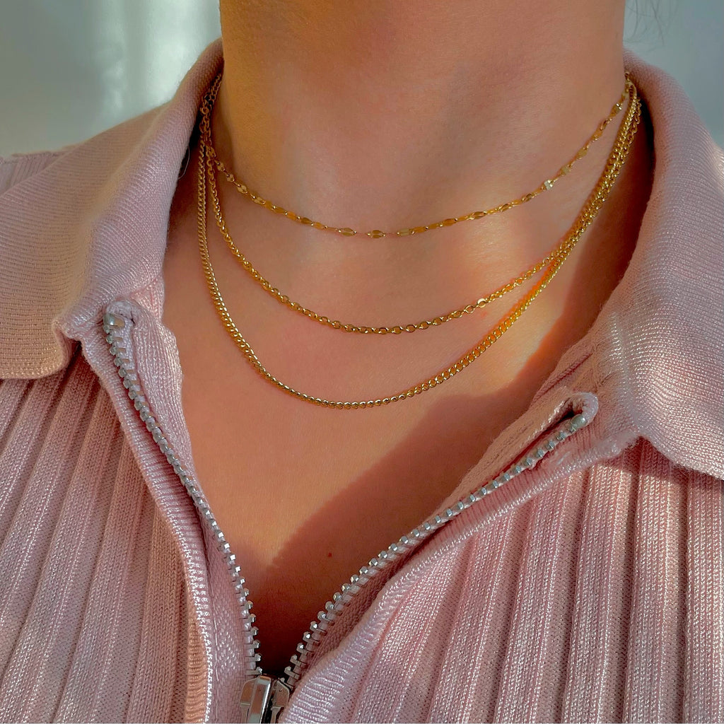 gold dainty necklace stack