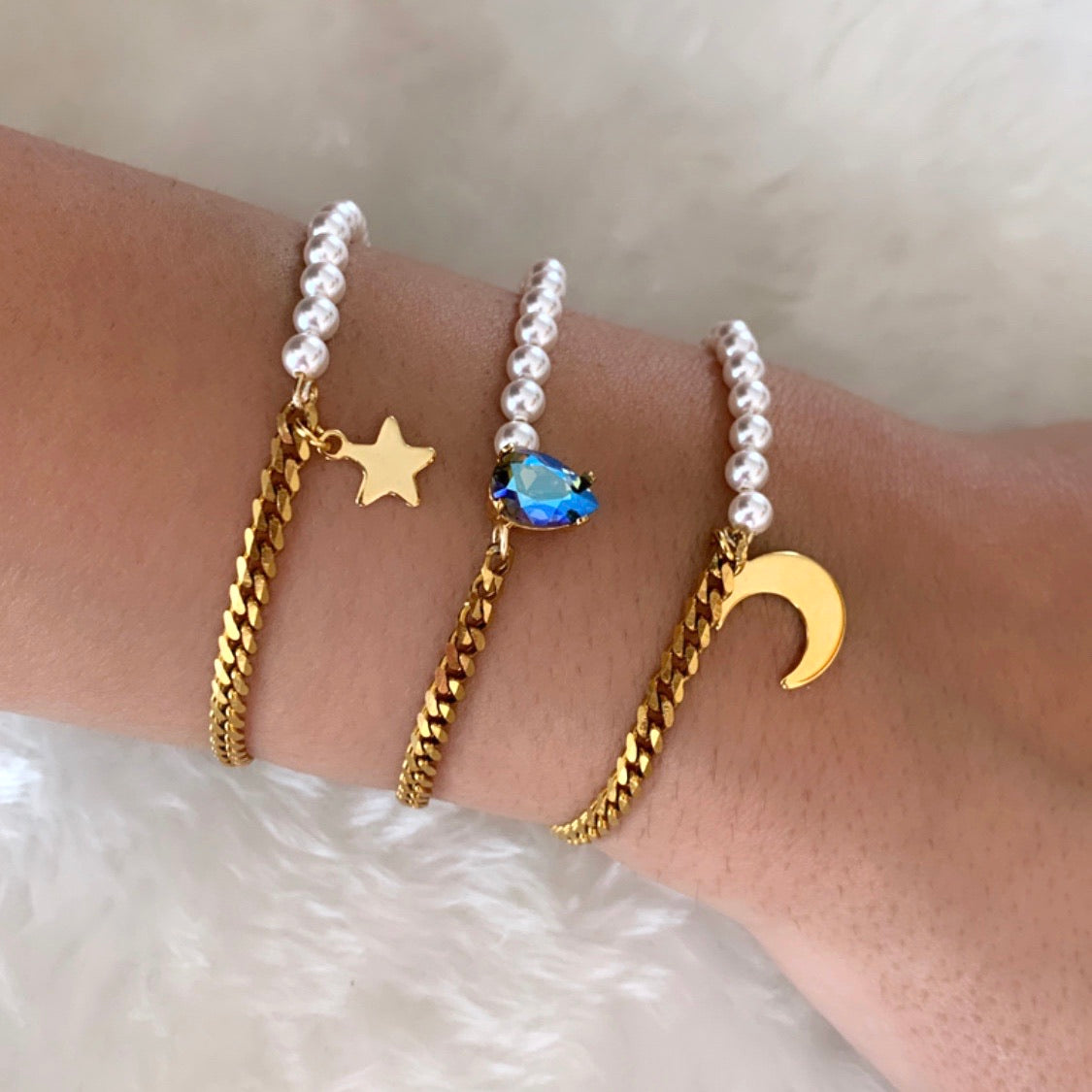gold half pearl half chain bracelets