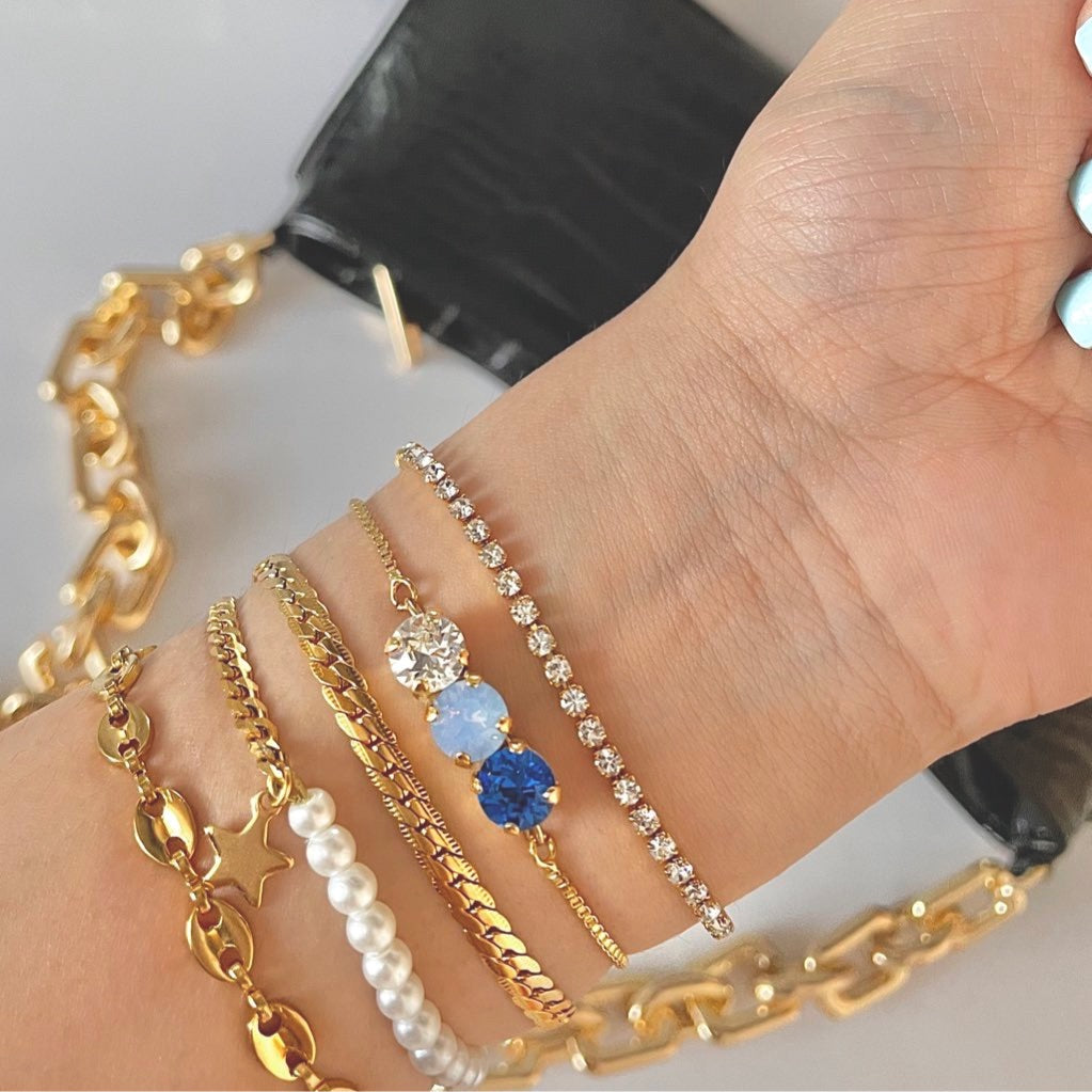 gold tennis bracelet stack