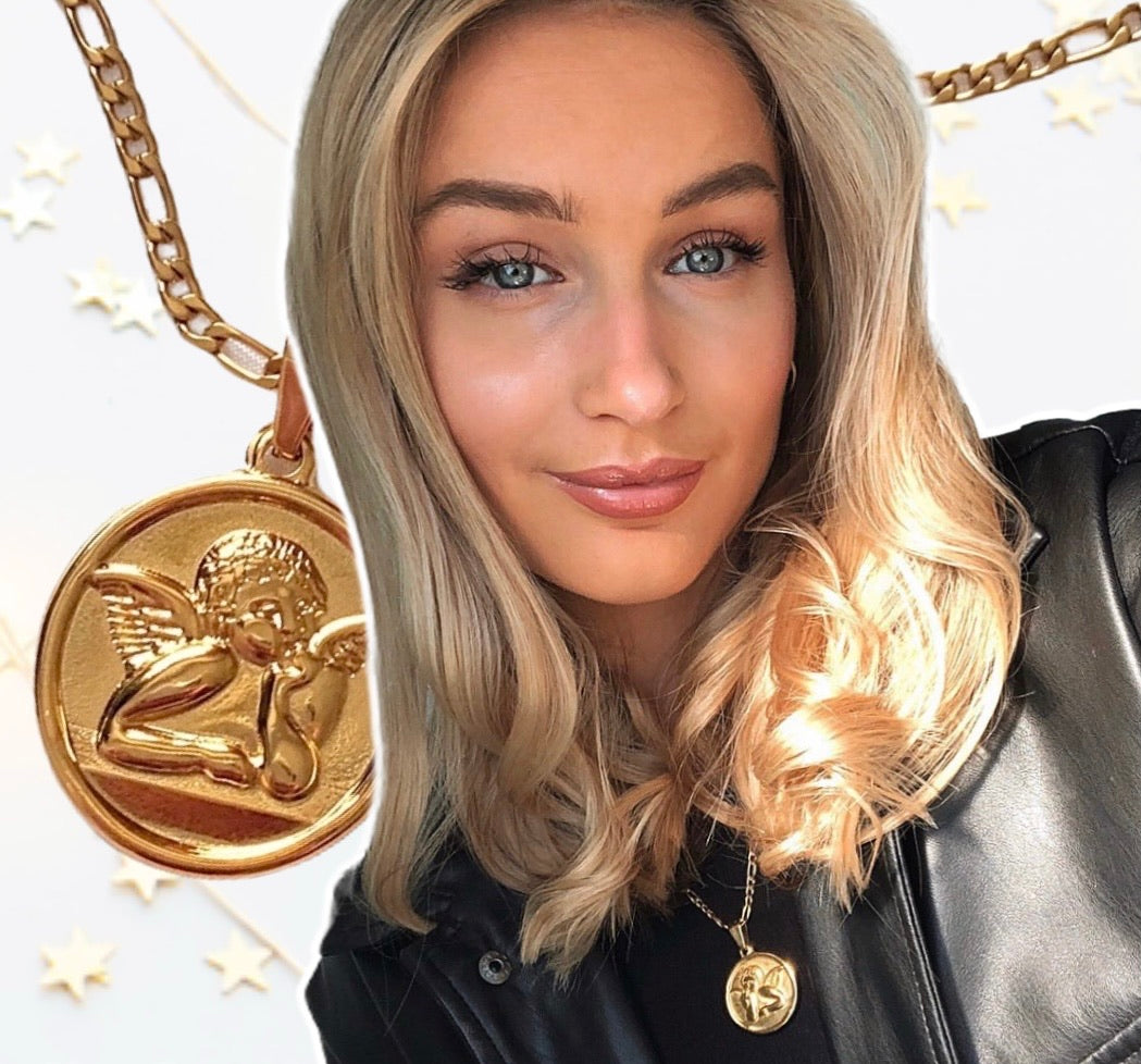 gold thinking cherub necklace