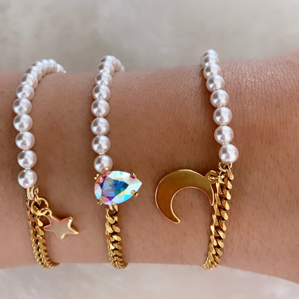 moon bracelet with pearls