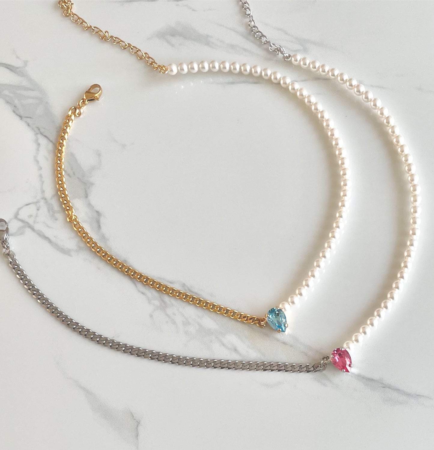 pear crystal pearls necklace