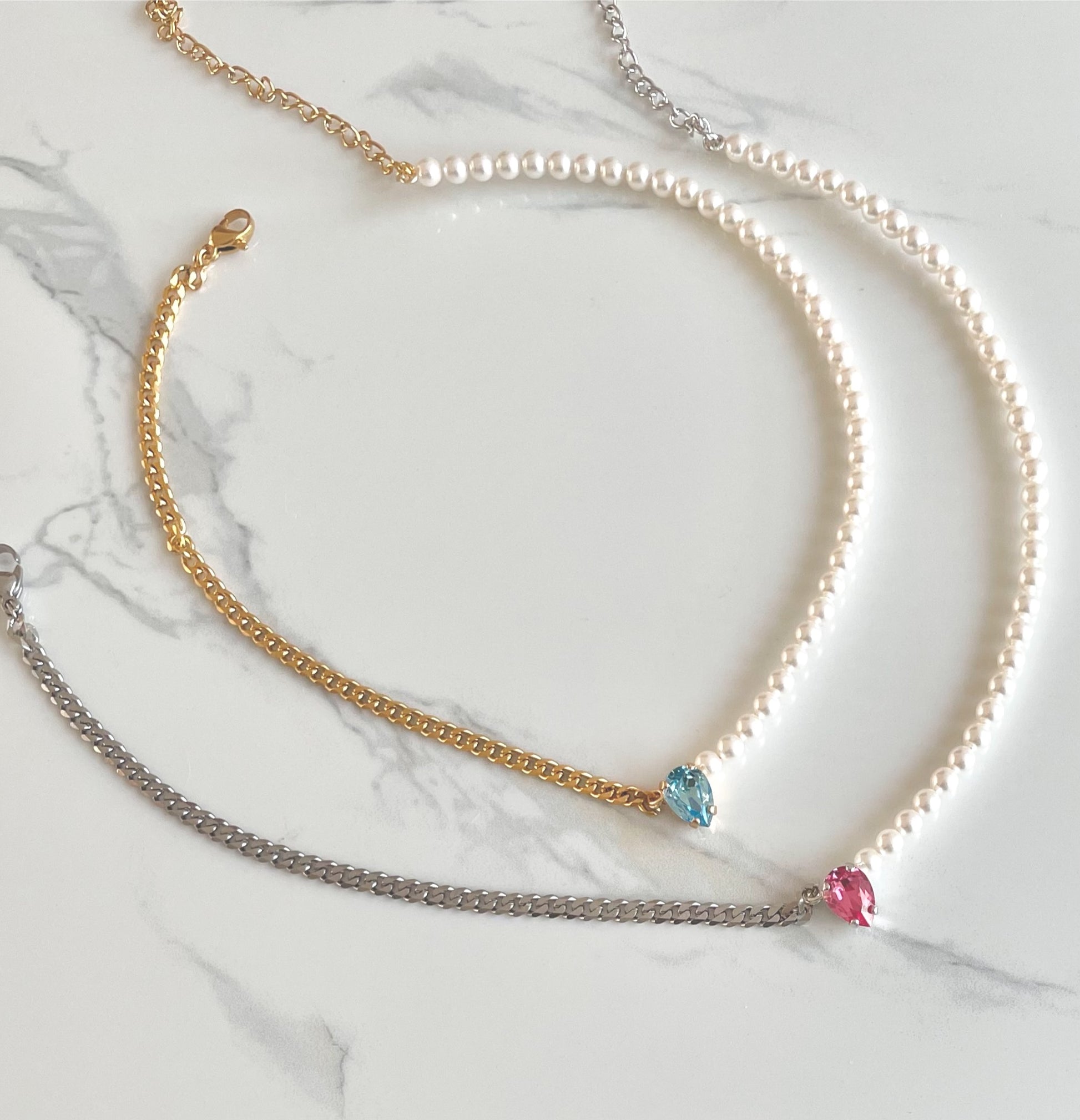 pear crystal pearls necklace