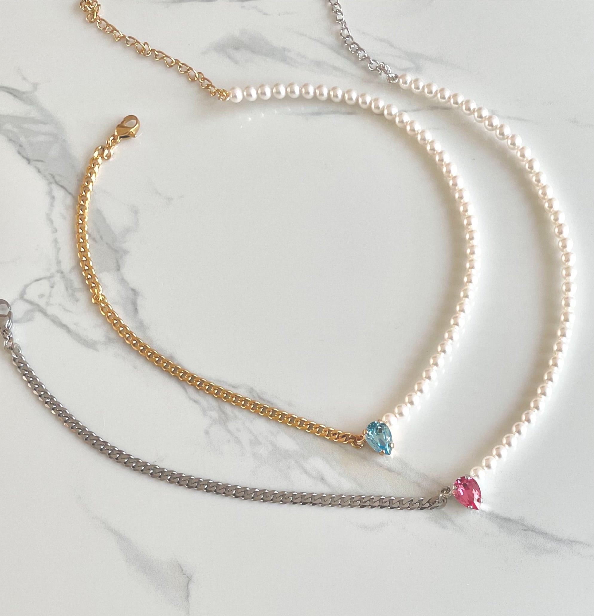pear crystal pearls necklace
