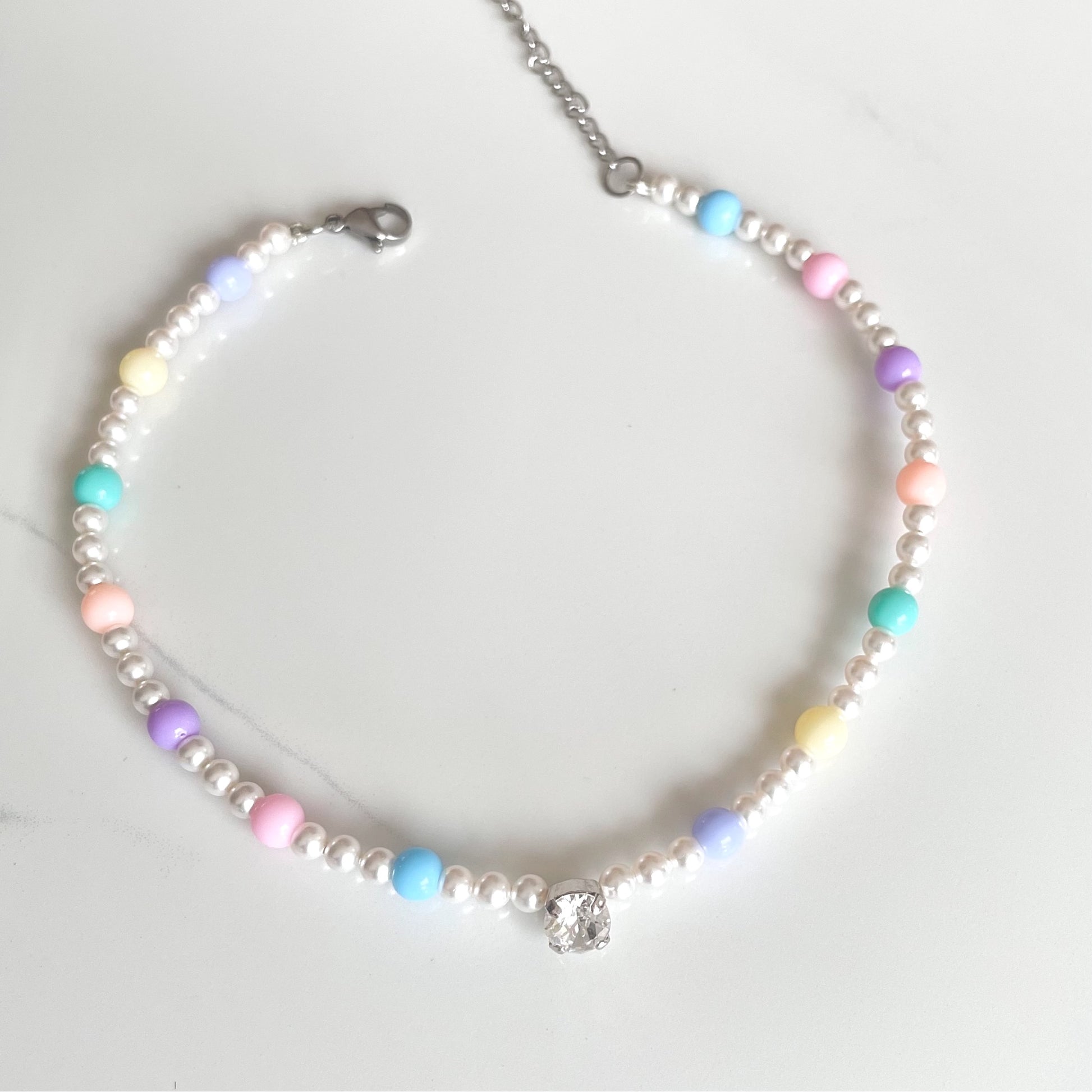 pearl and pastel beaded summer necklace