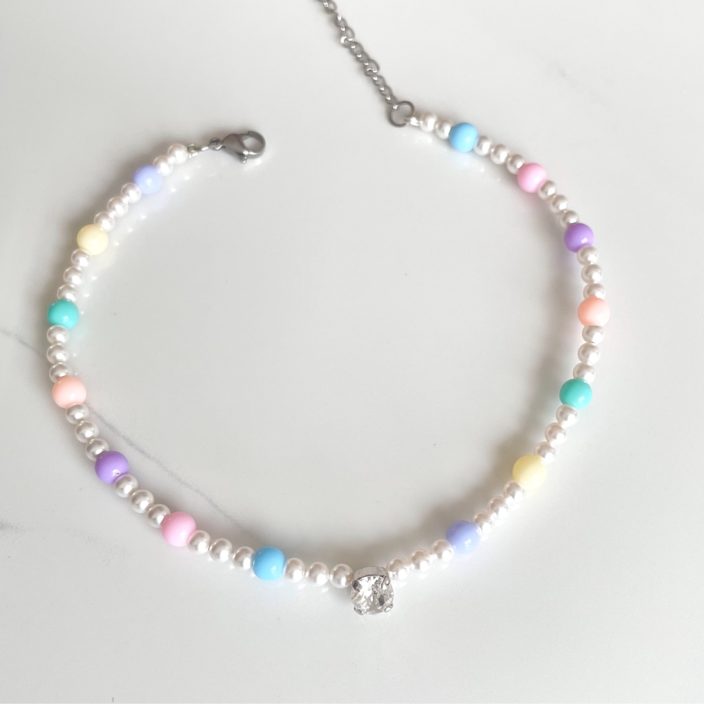 pearl and pastel beaded summer necklace