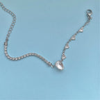 silver crystal tennis necklace with pear crystal