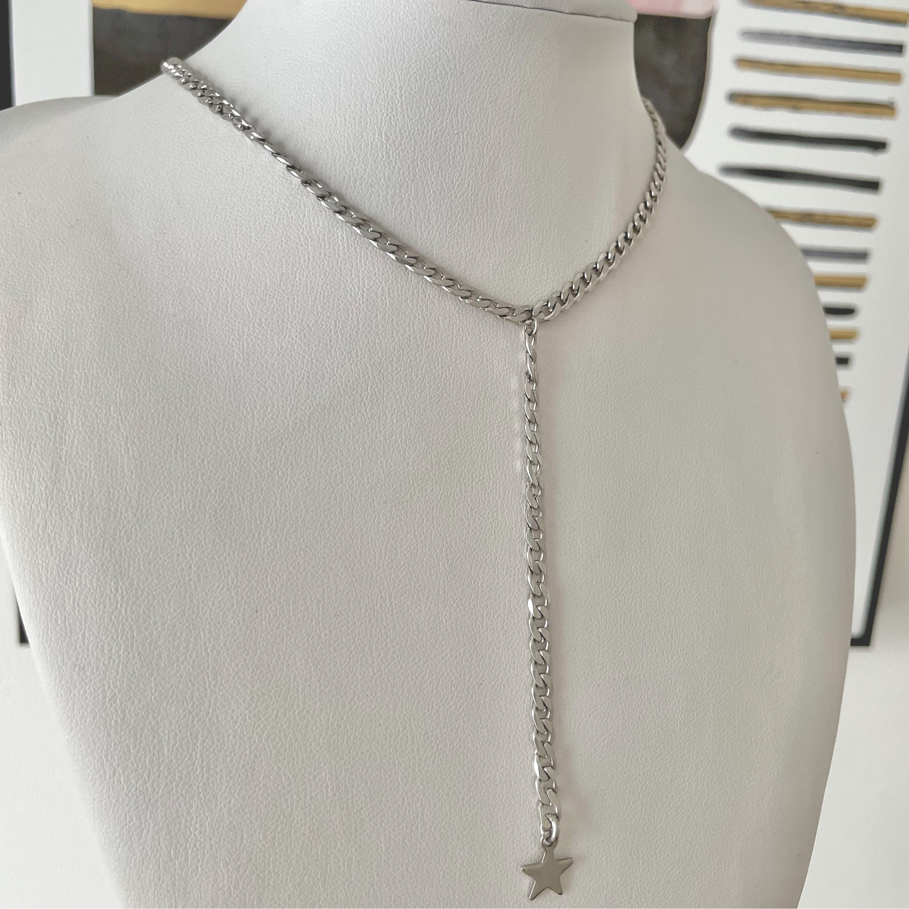 silver lariat with dainty star