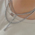silver lariat with silver rope necklace