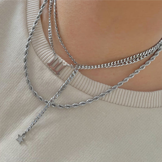 silver lariat with silver rope necklace