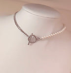 silver pearl toggle necklace