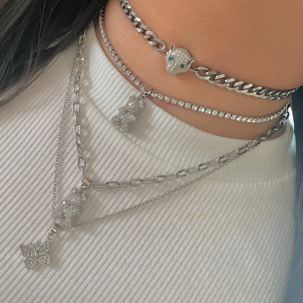 silver teddy bear necklace