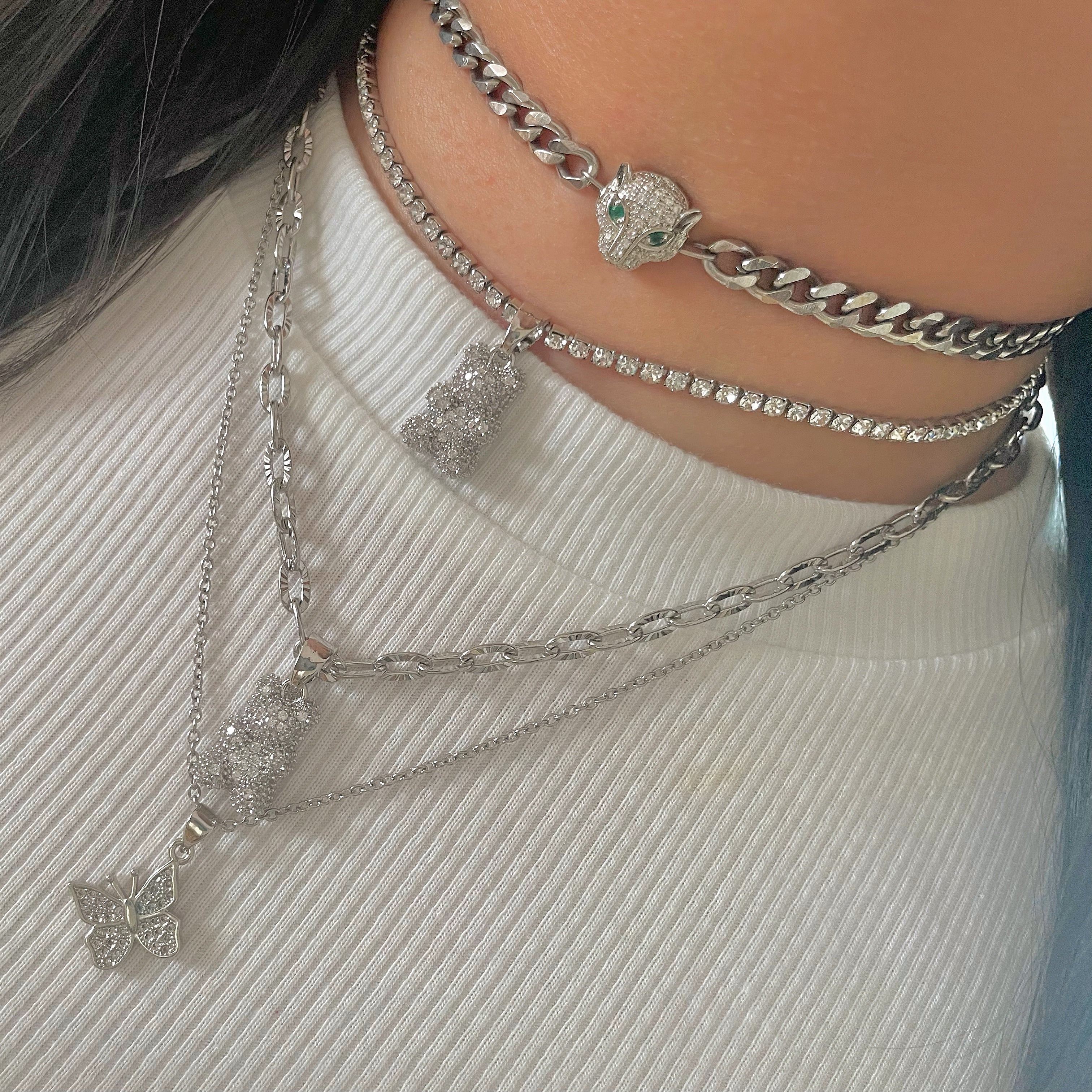 silver teddy bear necklace
