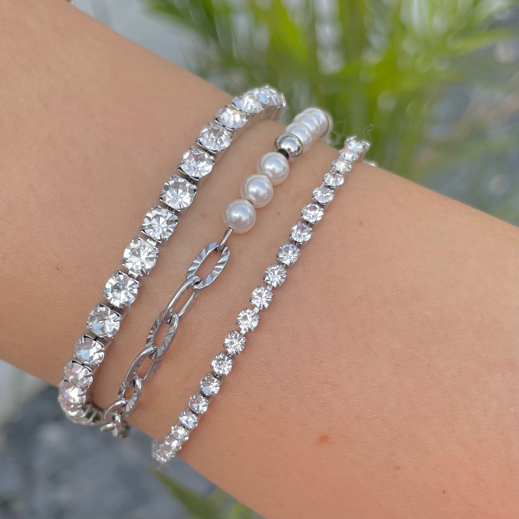 silver tennis bracelets and pearl bracelet waterproof