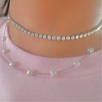 silver tennis necklace with heart pearl necklace